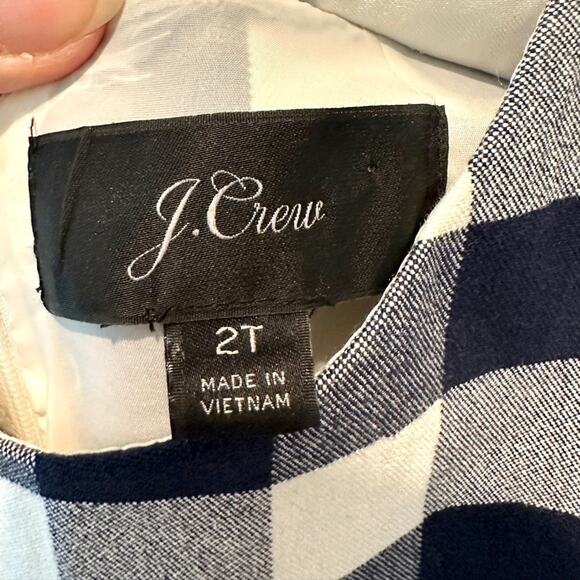 J.CREW | Navy Blue Gingham Checkered Sleeveless Straight Belted Midi Dress | 2T - Picture 8 of 10